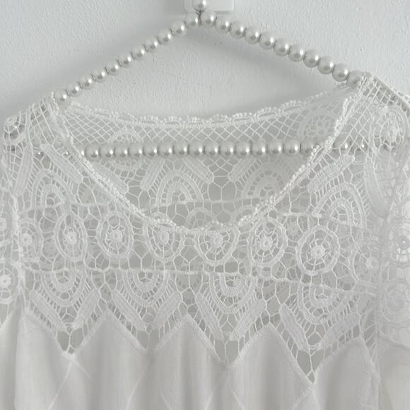 Crochet 3/4 Sleeve Tunic SzM beach pool restore spa bikini cover 100 % Cotton - Picture 8 of 8